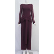 Burgundy Open-Back Long Sleeve Maxi Dress
