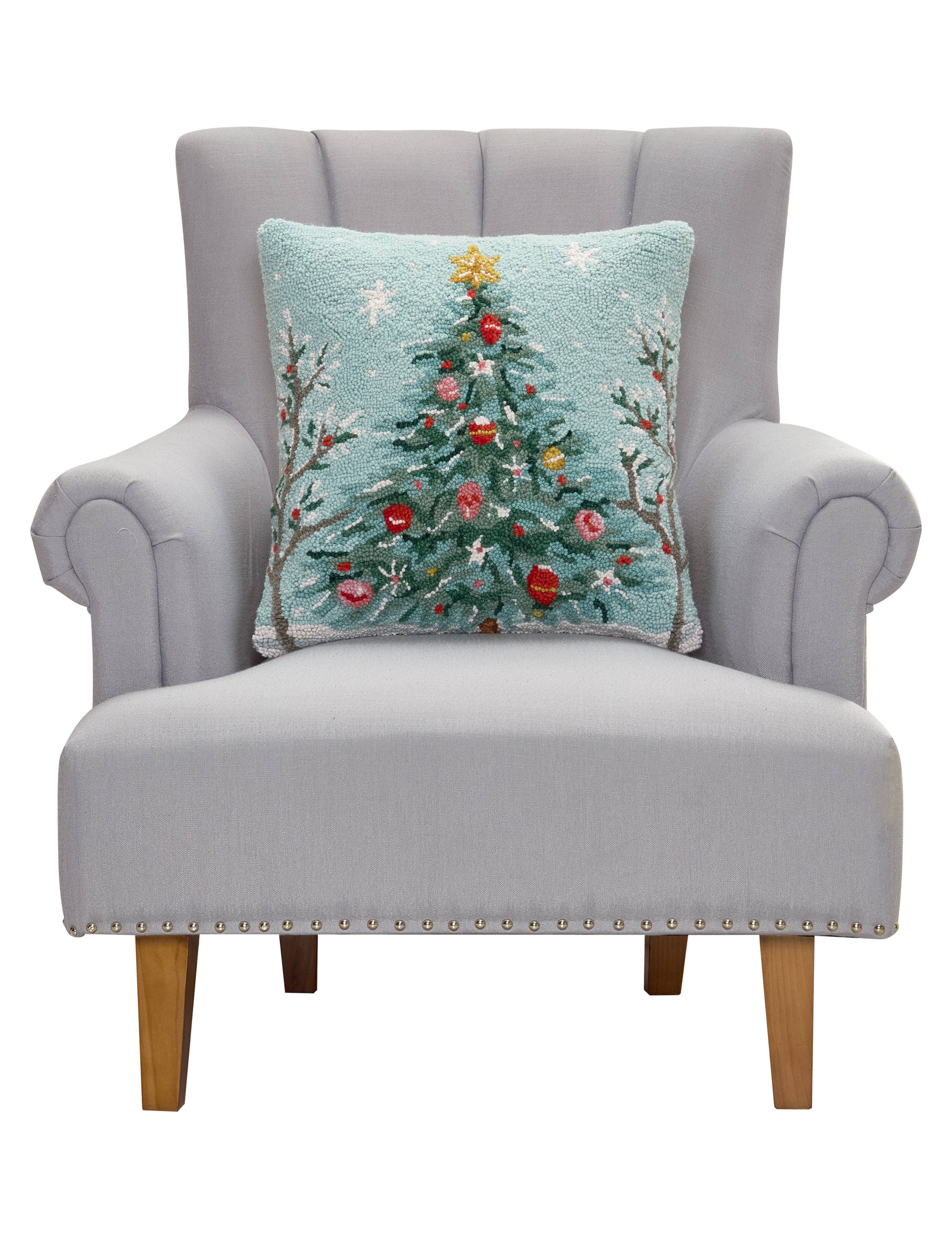 Light Blue Holiday Christmas Tree Hook Pillow