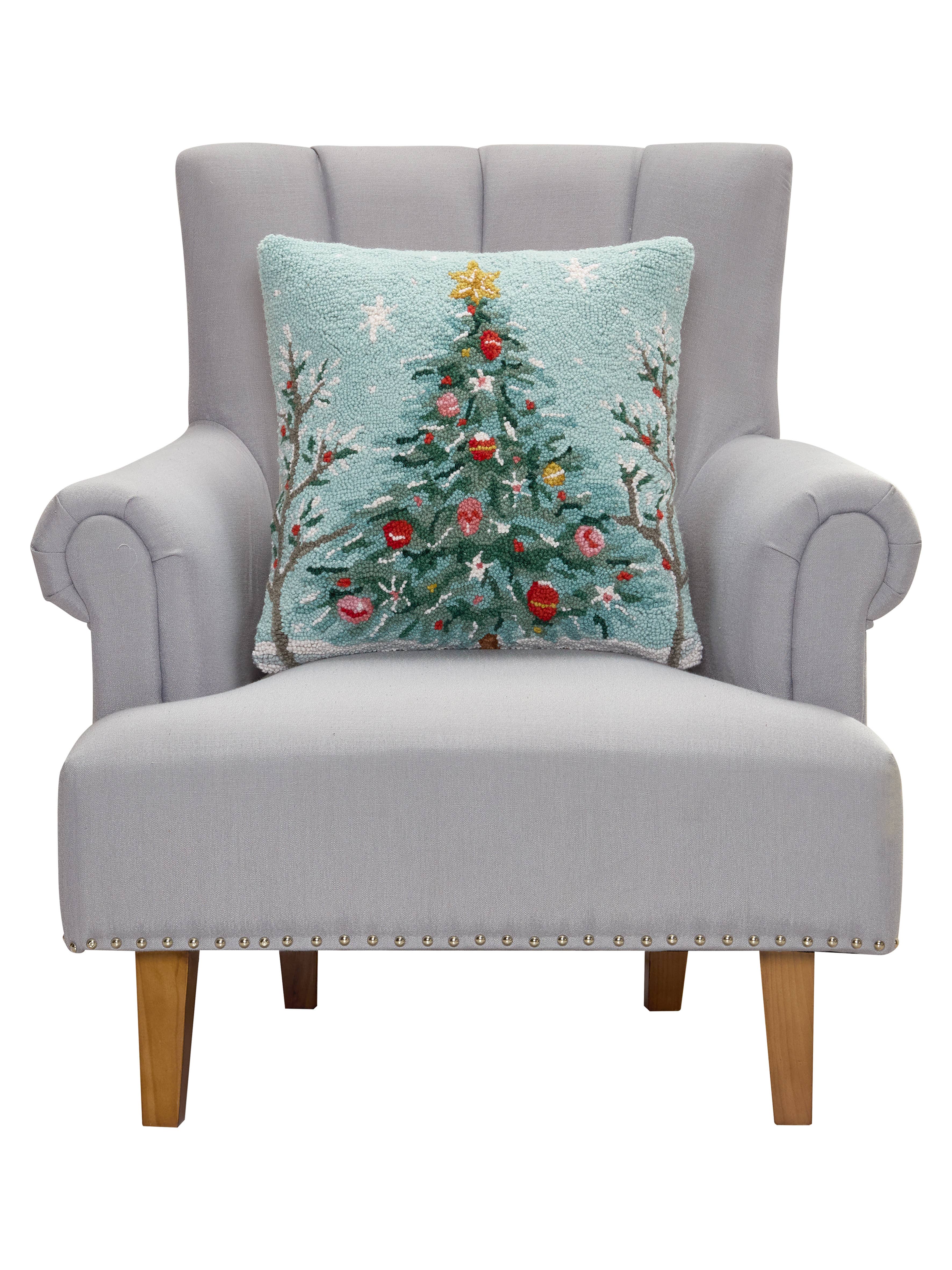 Light Blue Holiday Christmas Tree Hook Pillow