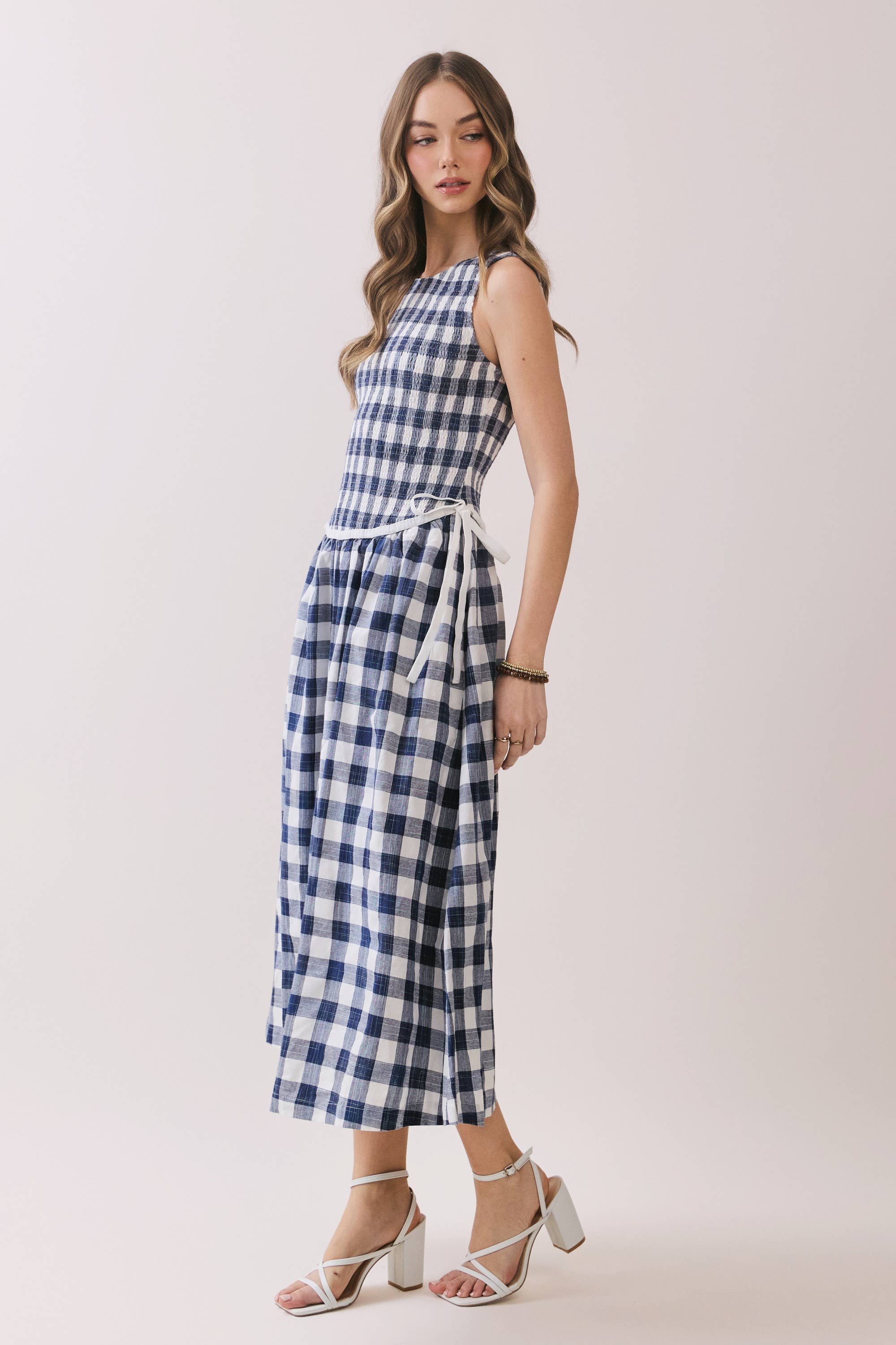 Gingham Sleeveless Midi Dress