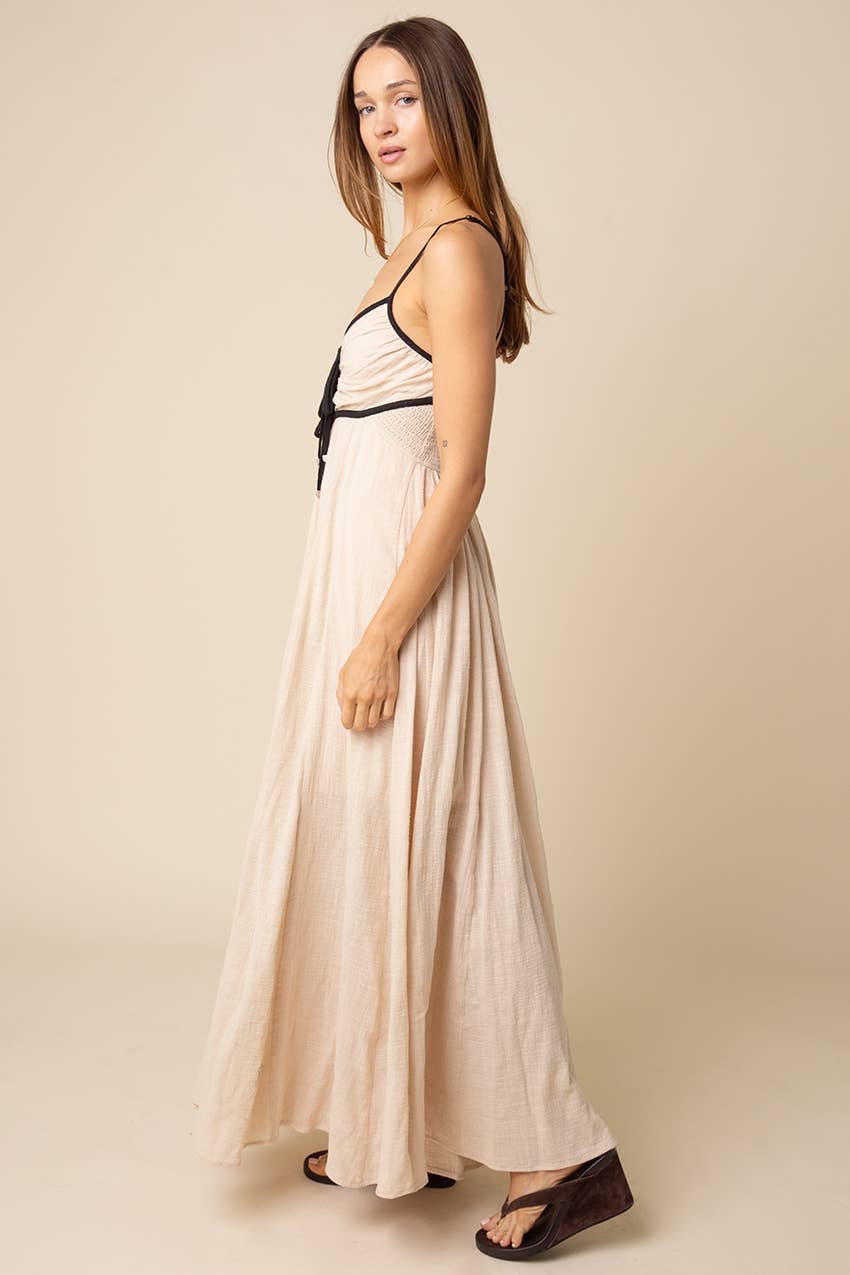 Beige Sian Contrast Tie Maxi Dress