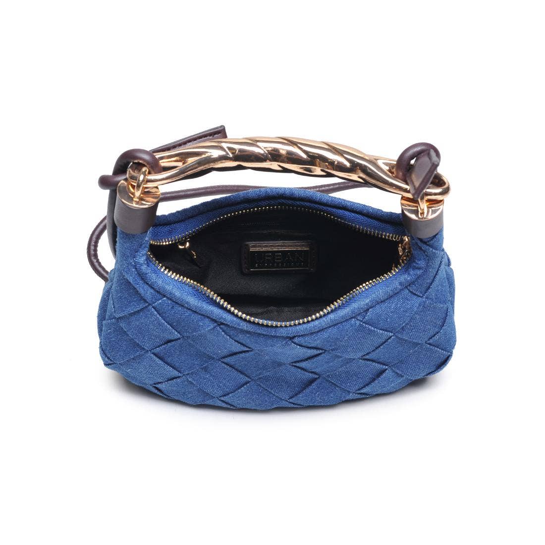 Blue Woven Denim Twist Handle Crossbody