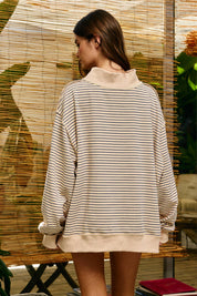 Cream Striped MockNeck Sweatshirt