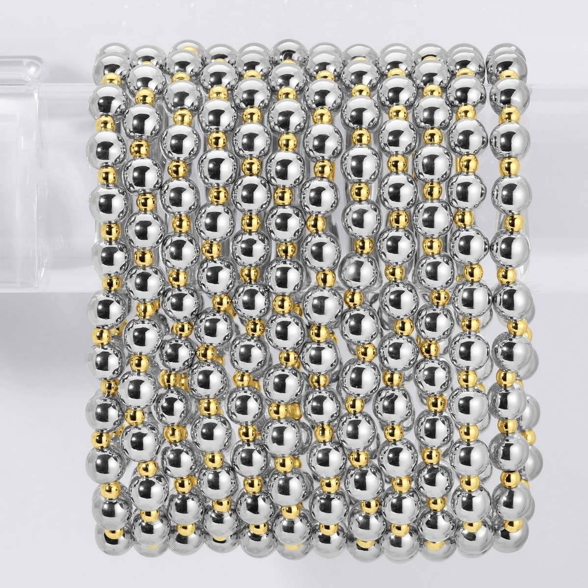 Silver & Gold 6mm Stretch Bead Bracelet