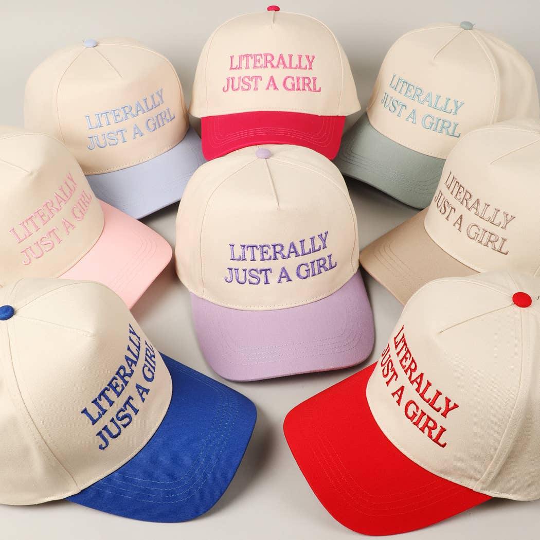 Literally Just A Girl Embroidery Two Tone Trucker Hat: FUCHSIA / ONE SIZE