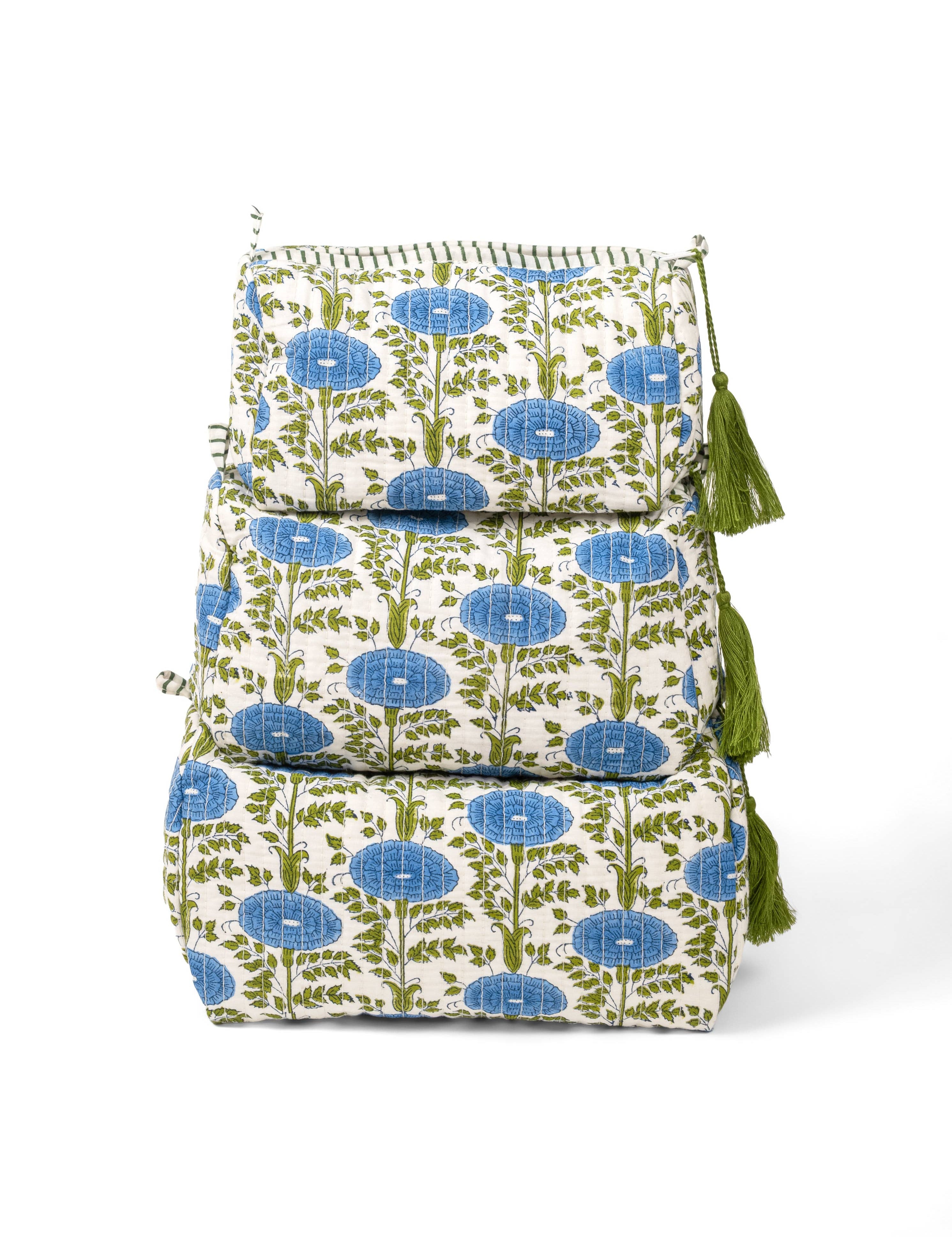 Green Floral Makeup Bag — wipeable liner and four internal pockets