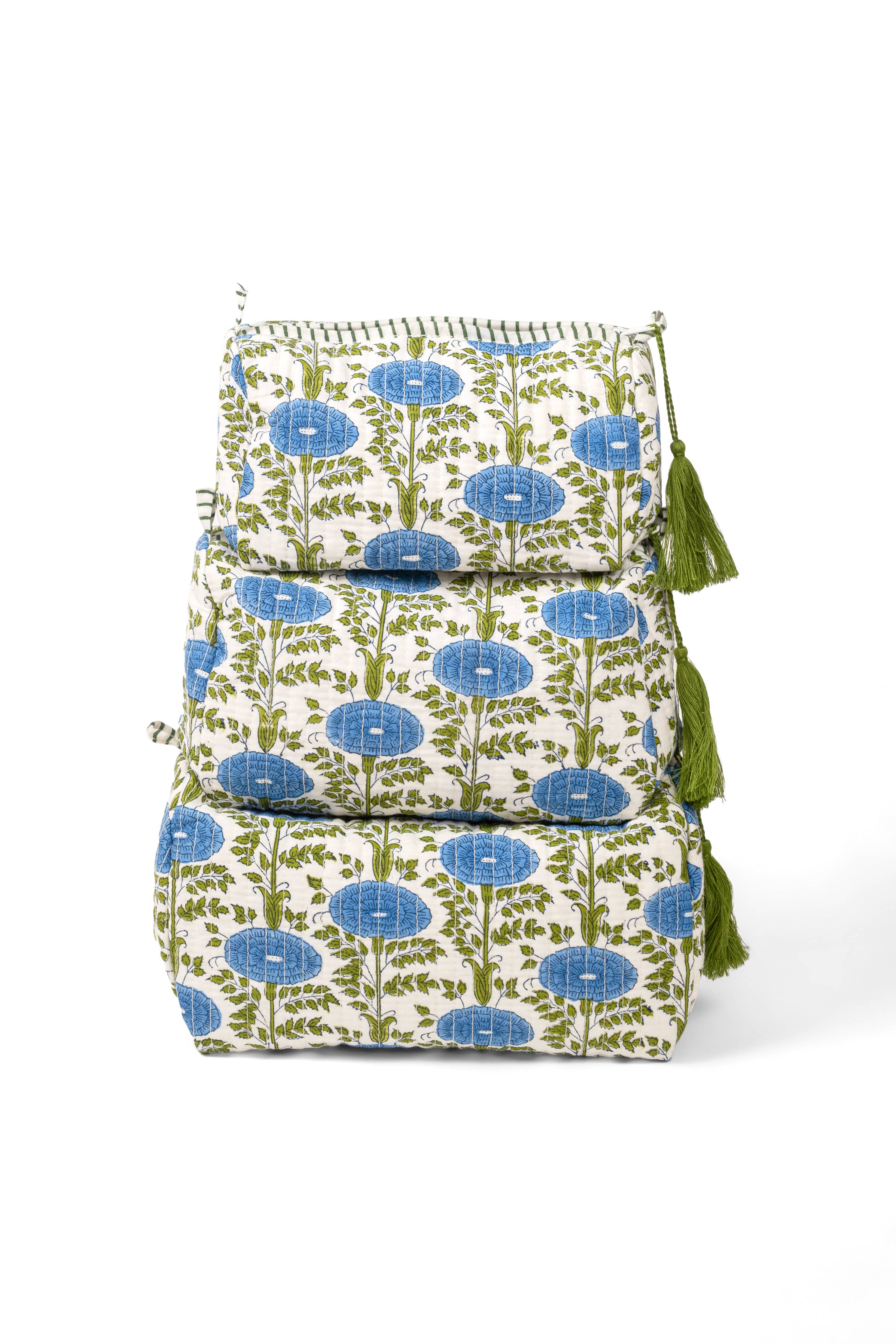 Green Floral Makeup Bag — wipeable liner and four internal pockets