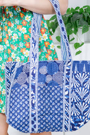 Navy Quilted Reversible Tote Bag