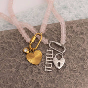 Stainless Steel Pink Chunky Glass Bead Necklace