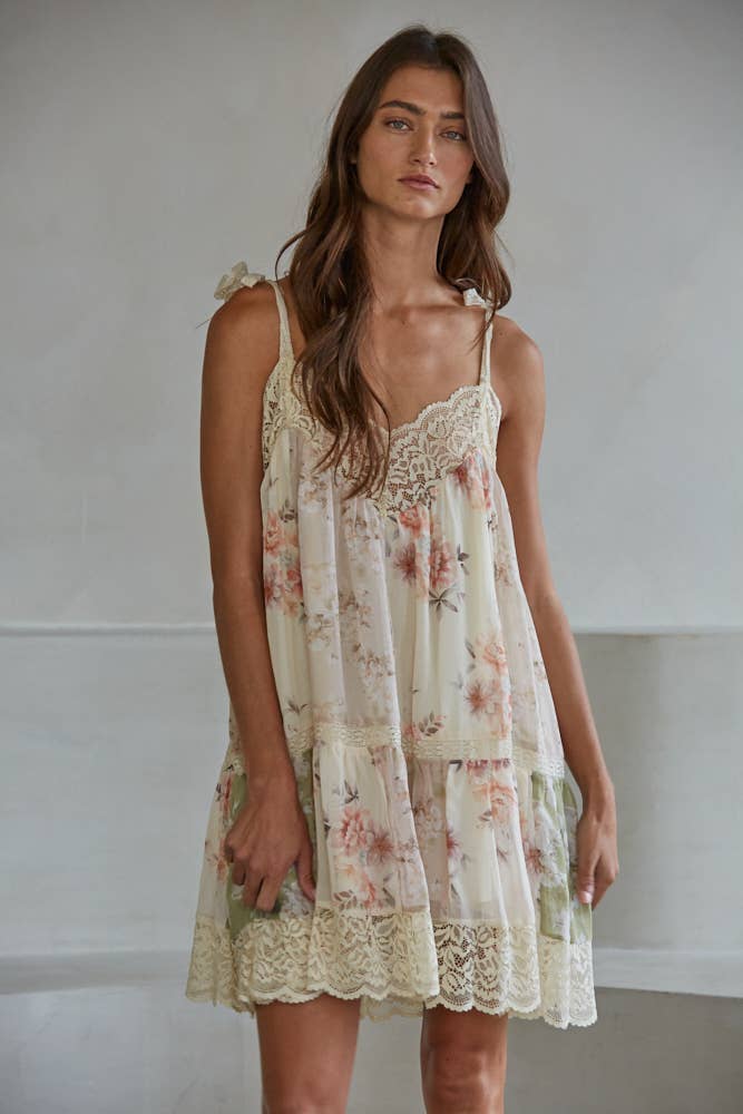 Chiffon Floral Print Mini Dress