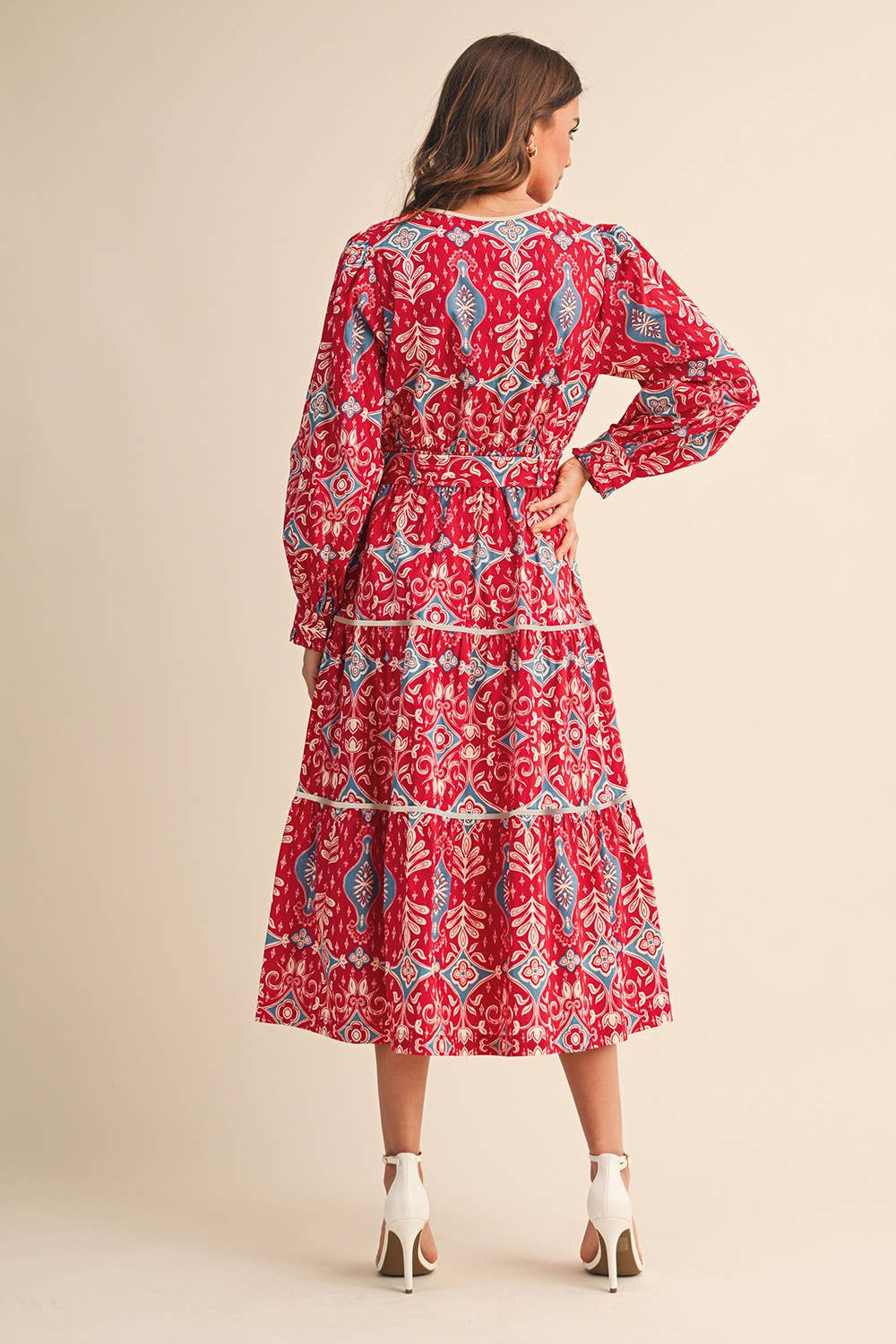 Red Printed Midi Dress