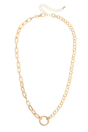 Essex Half & Half Linked Necklace in Shiny Gold — features contrasting links for a bold, split design and creates a