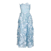 Blue 3D Flower Strapless Dress