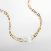 Gold Paperclip Necklace With Pearl