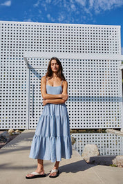 Blue & White Linen Striped Maxi