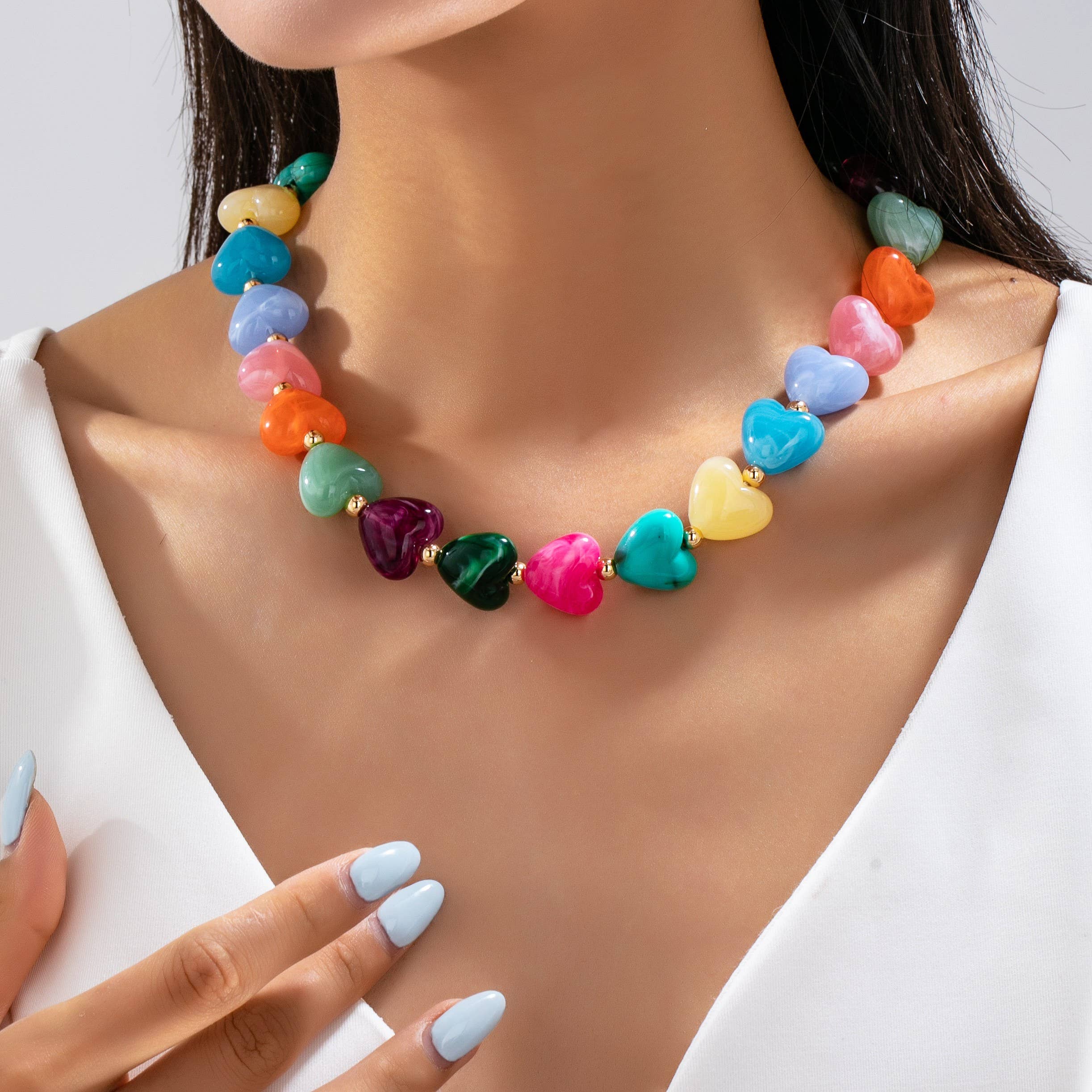 Multi-Color Heart Bead Necklace