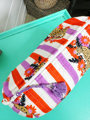 Striped Jaguar Quilted Cosmetics Bag