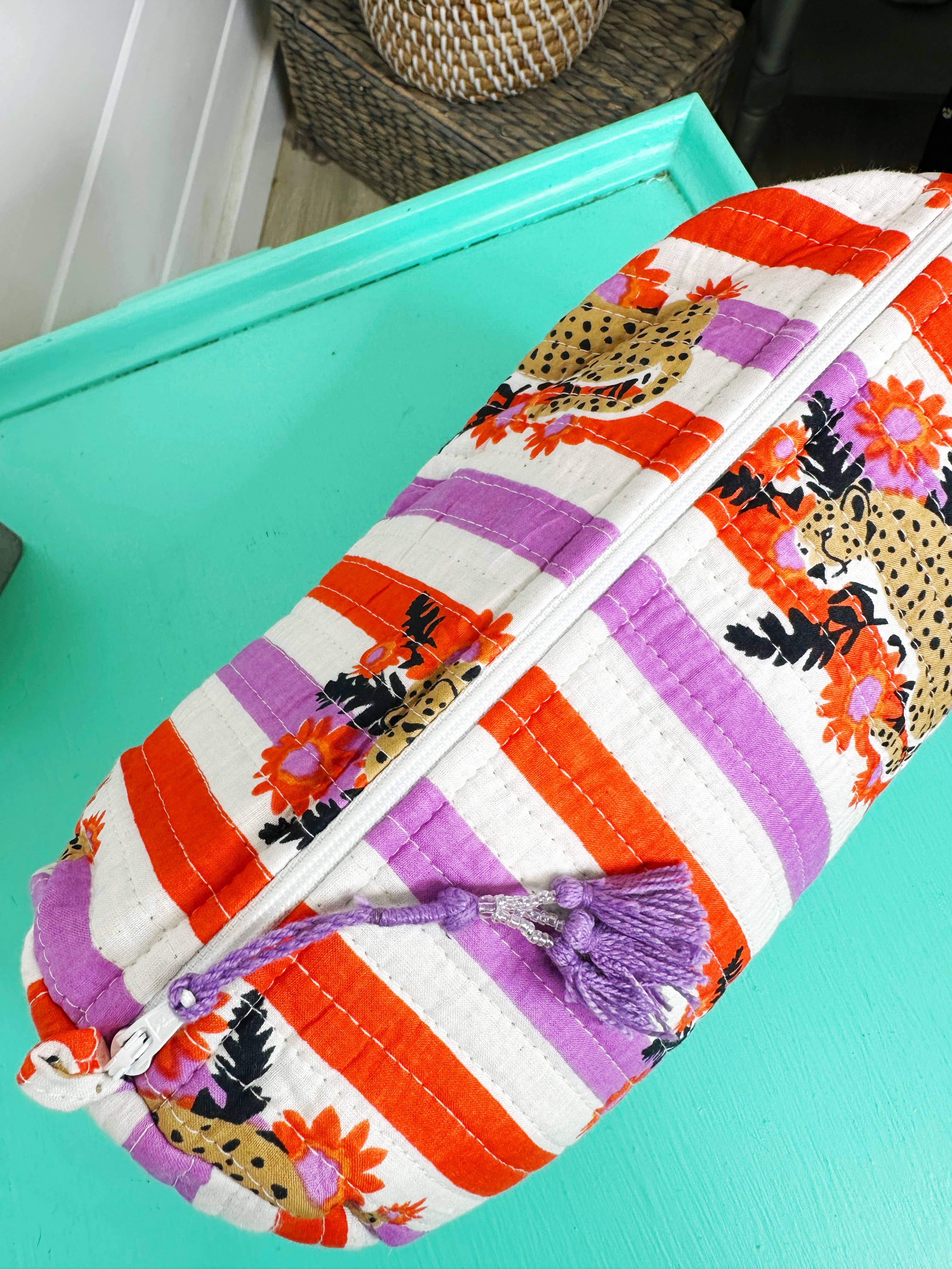 Striped Jaguar Quilted Cosmetics Bag