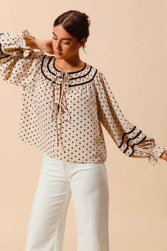 Oatmeal & Black Woven Blouse