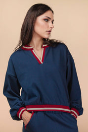 Navy Color Band Detail Comfy Set