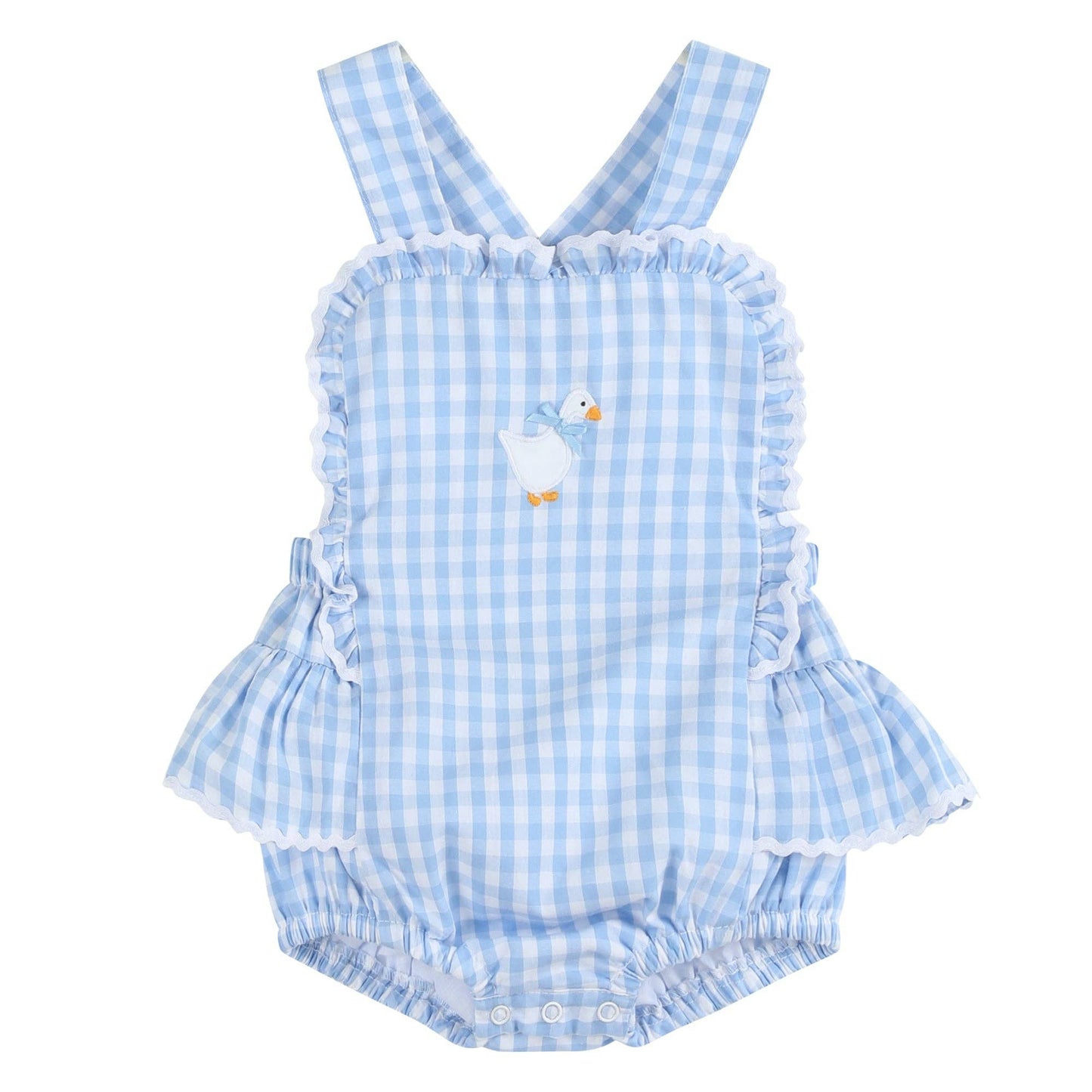 Blue Gingham Goose Lace Bow Ruffle Baby