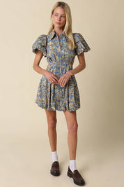 Blue & Gold Floral Mini Dress