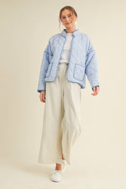 Light Blue Quilted Gingham Jacket from Ninety Nine Boutique