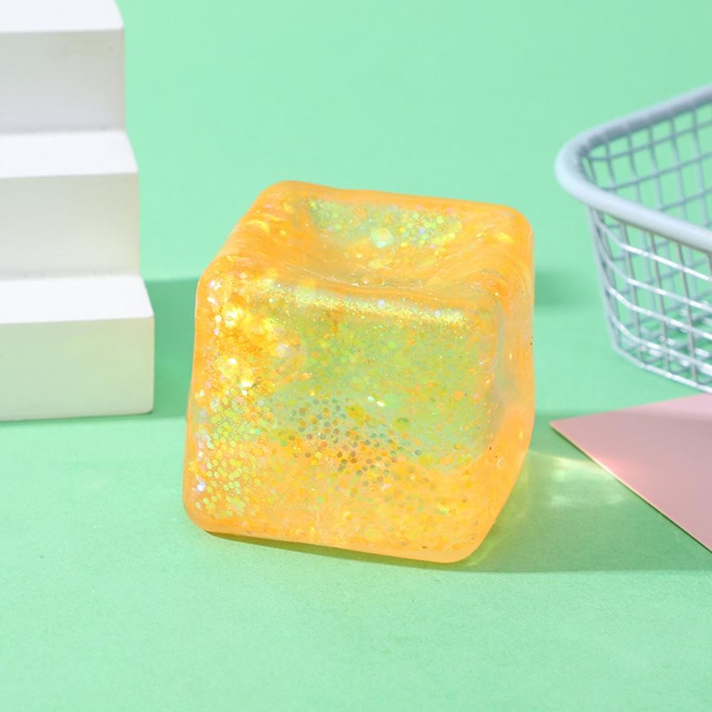 Yellow Glitter Cube Squishy
