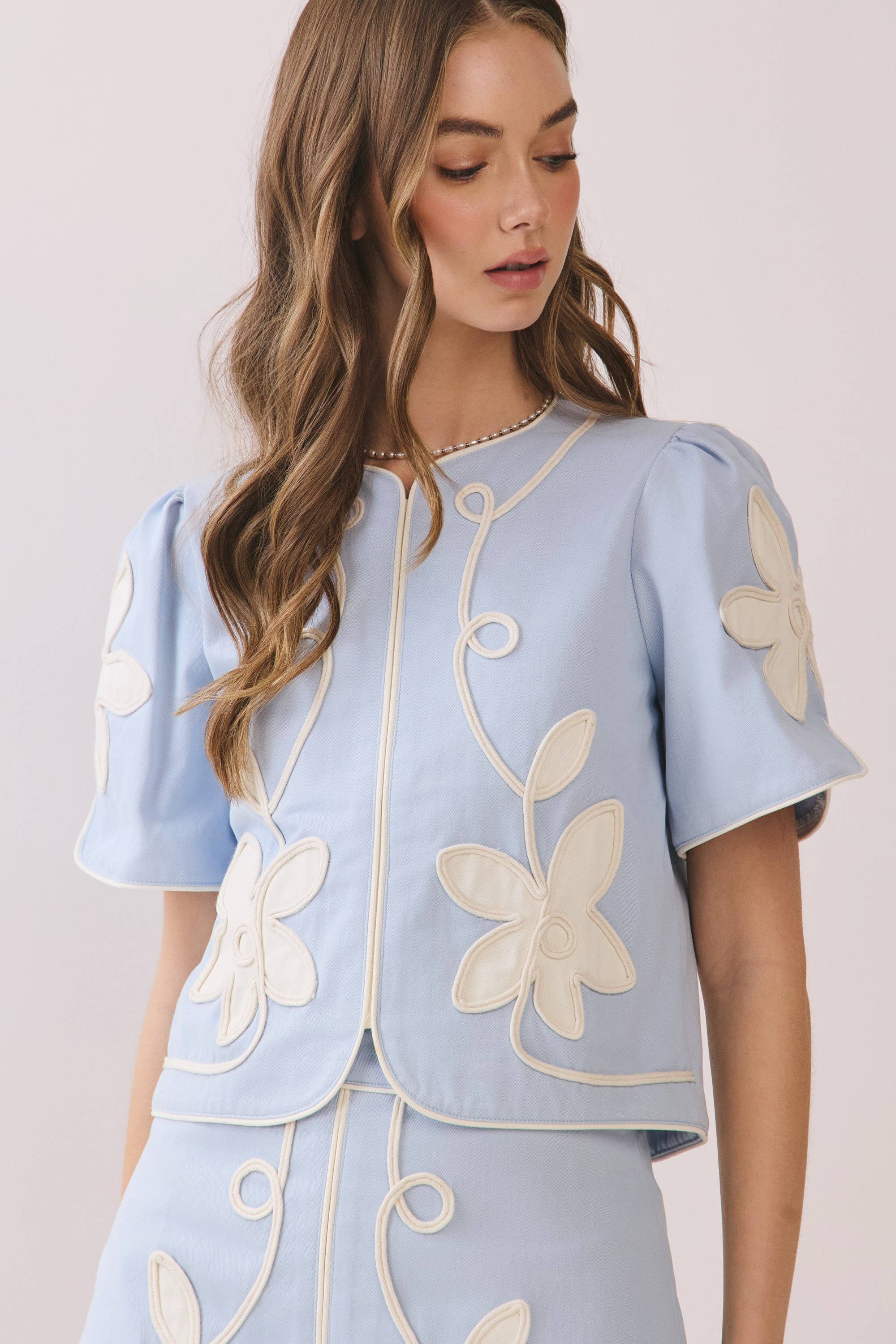 Blue Floral Puff Sleeve Top