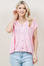 Pink Short Sleeve Button Down Cardigan