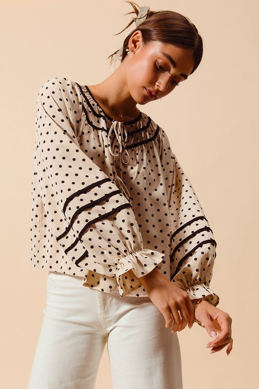 Oatmeal & Black Woven Blouse