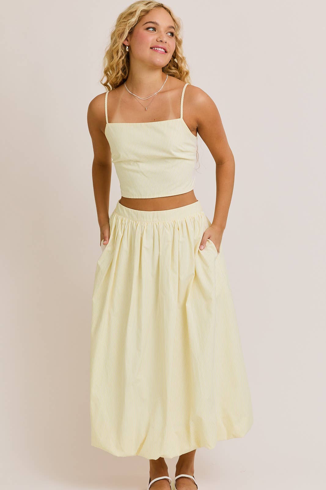 Yellow Striped Top and Bubble Skirt Set
