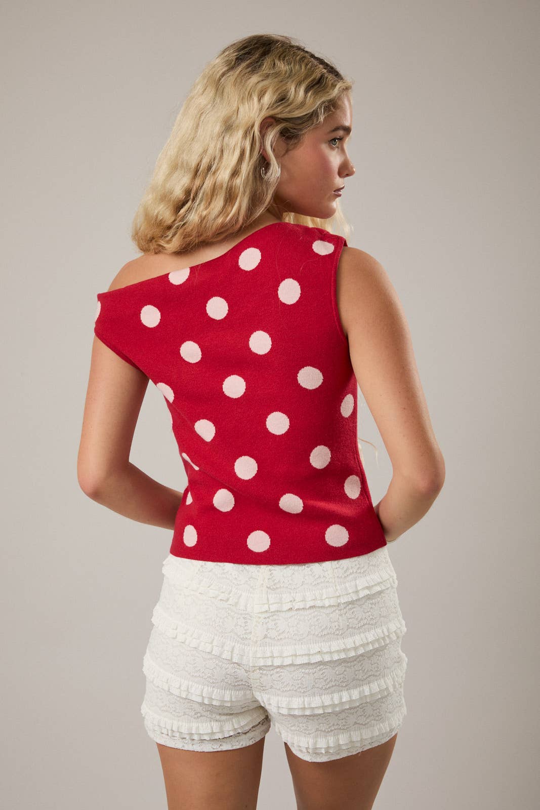Red Polka Dot Asymmetrical Top