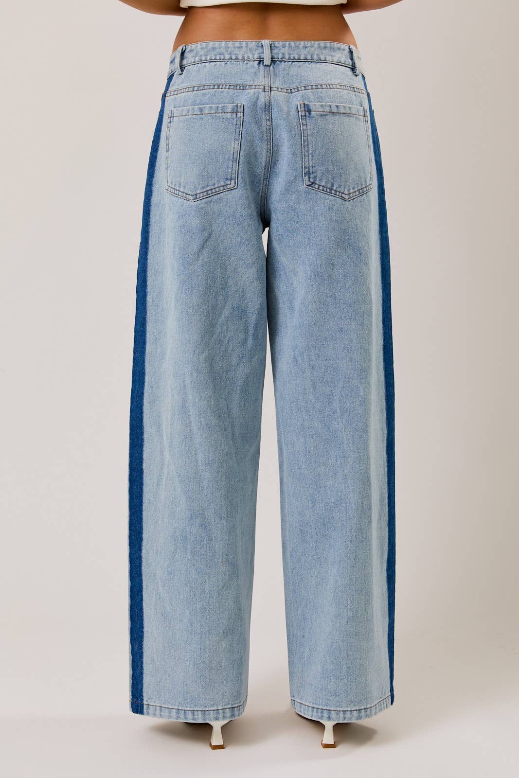 Side Stripe Washed Low Rise Jeans