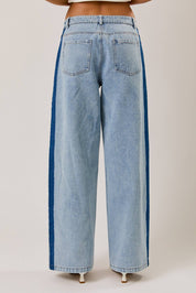 Side Stripe Washed Low Rise Jeans