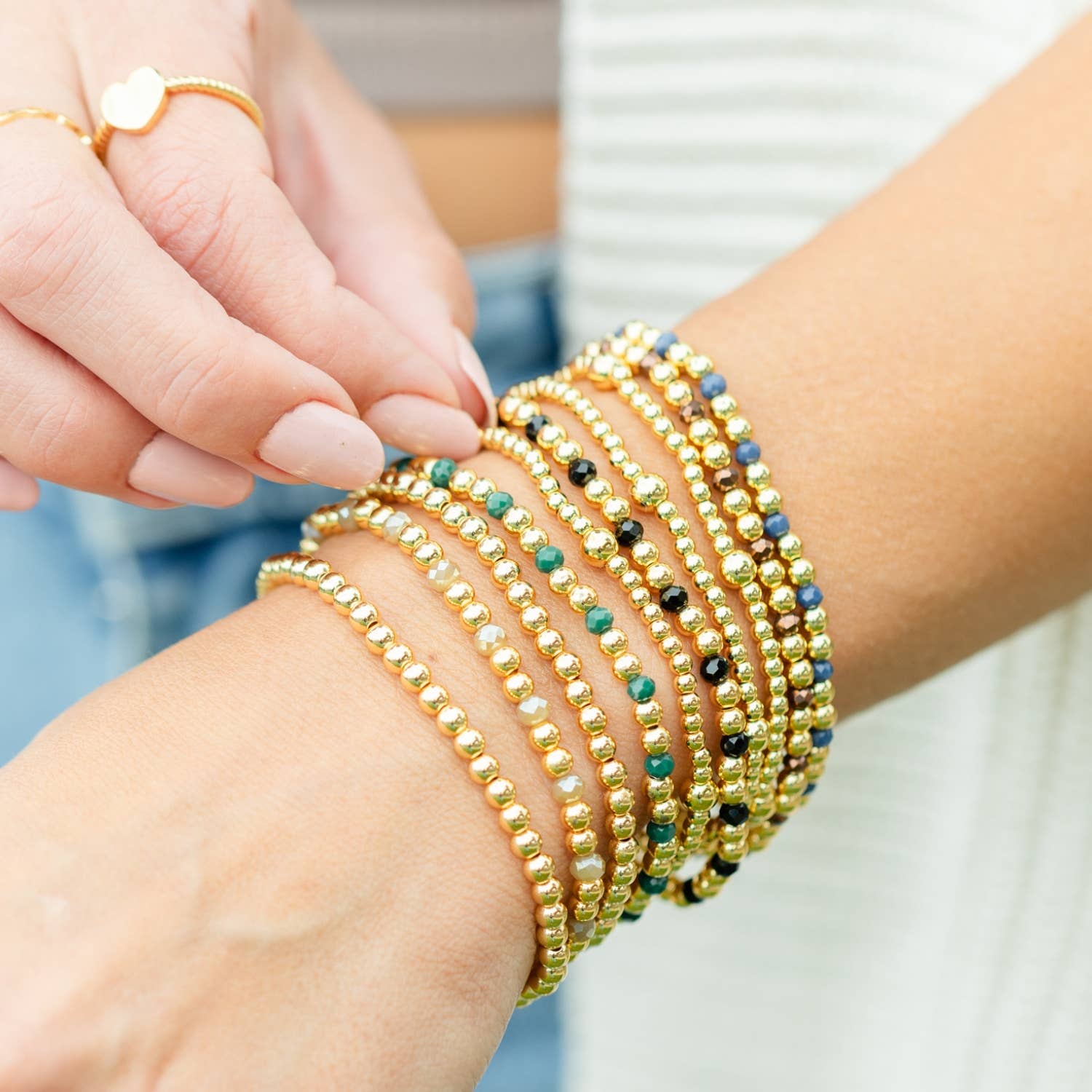 4mm Bead & Crystal Stretch Bracelet -Assorted