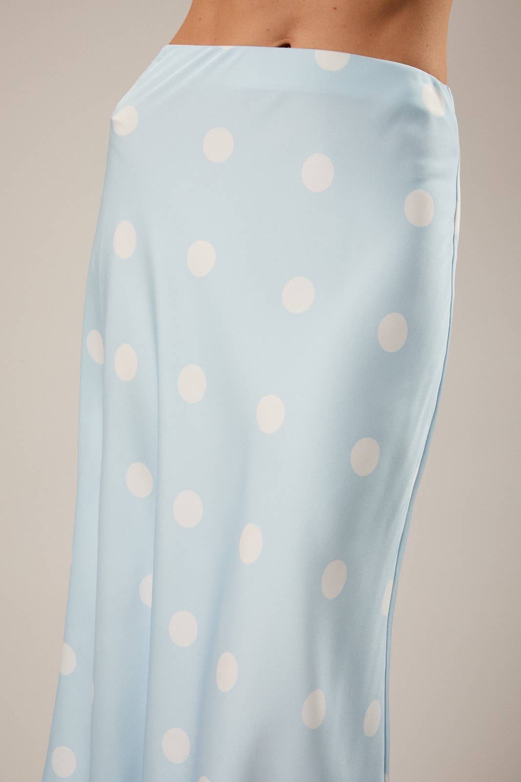 Light Blue Polka Dot Satin Midi Skirt