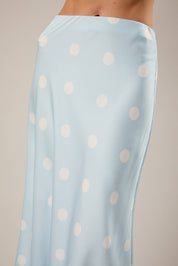Light Blue Polka Dot Satin Midi Skirt