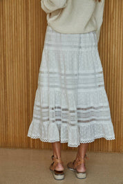 Woven Eyelet Lace Midi Skirt