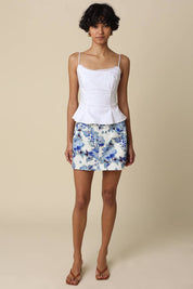 White & Blue Floral Mini Skirt