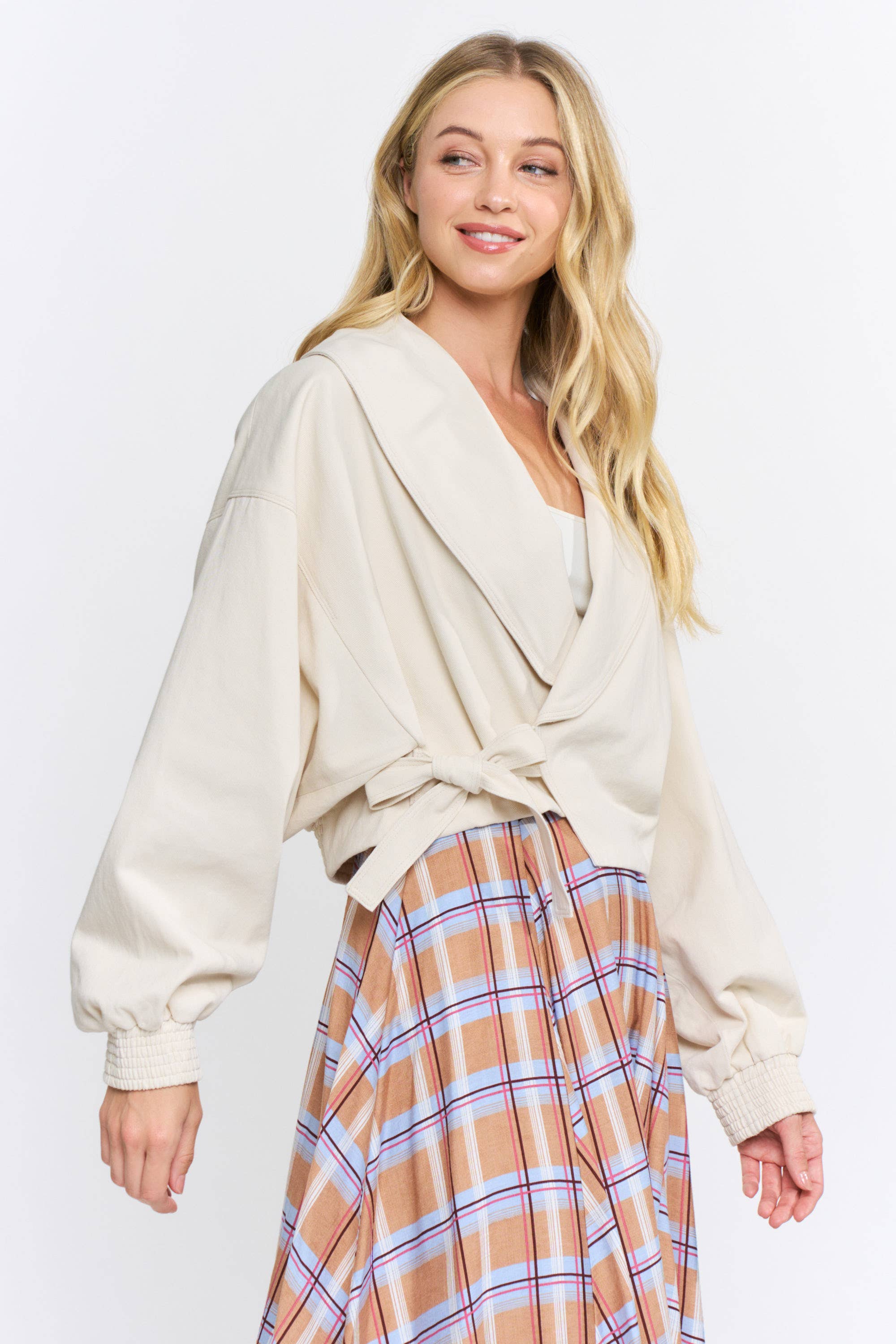 Tie-Front Wrap Jacket showing wrap jacket
