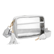 Faux Leather Transparent Rectangular Crossbody Bag: Clear,Silver