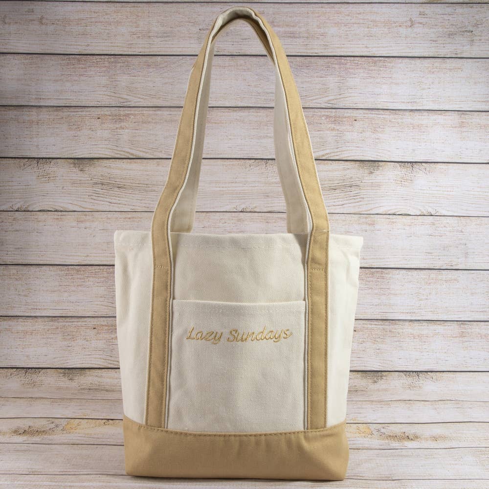 Lazy Sundays Embroidered Tote Bag