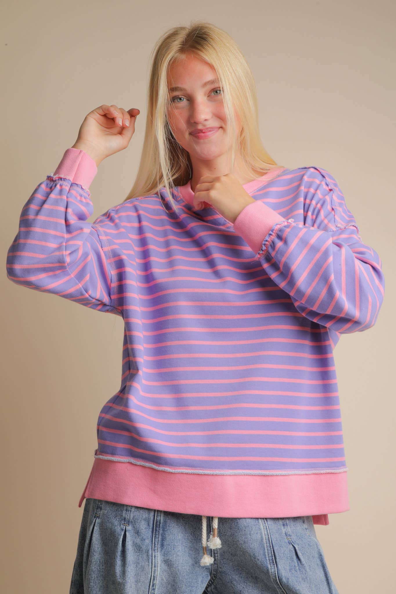 Purple Striped Oversized Top