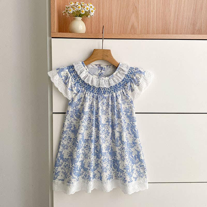 Blue Floral Smocked Matching Set Baby Romper/Dress: 12M / Romper