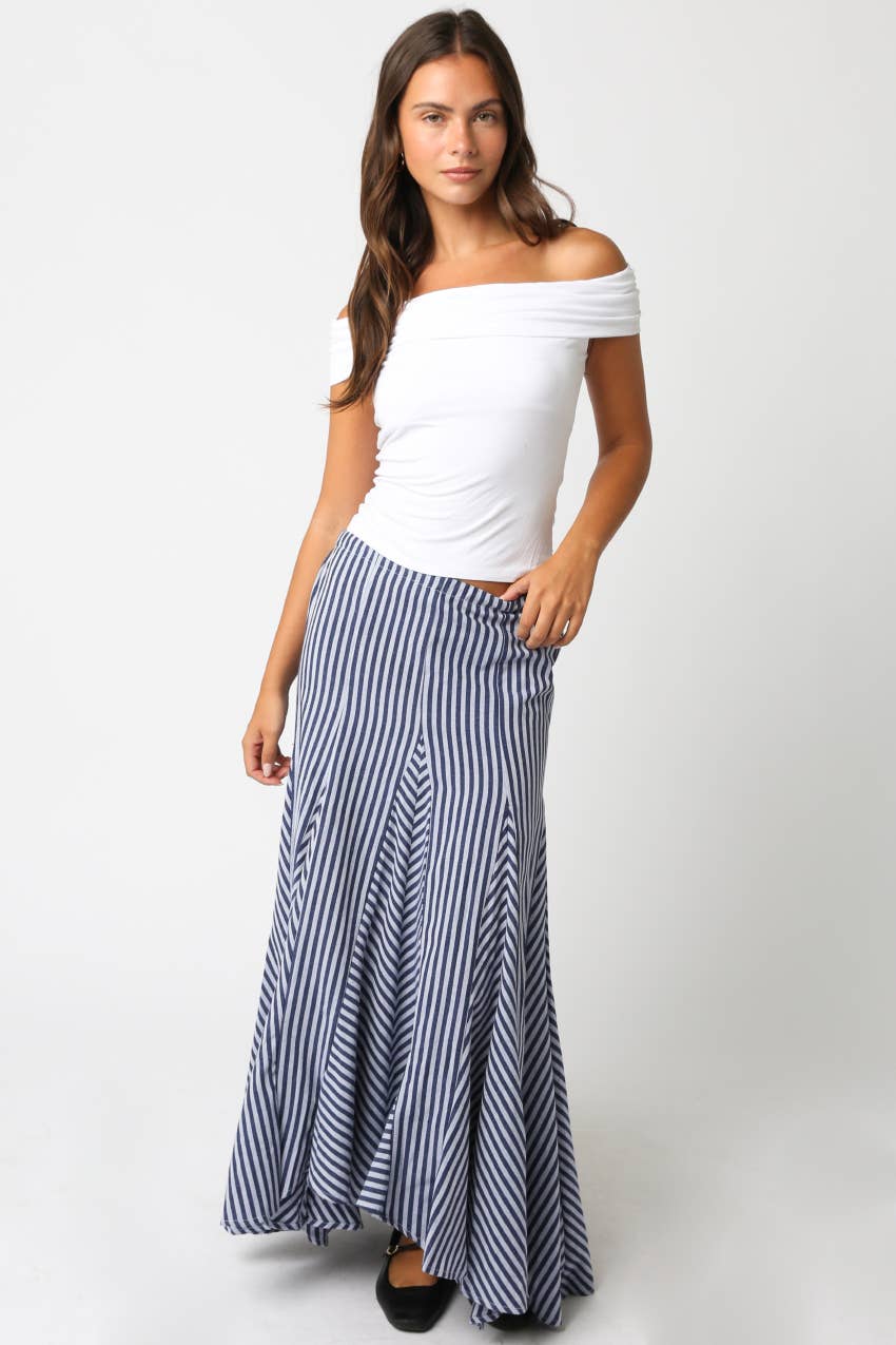 Blue & White Stripe Maxi Skirt