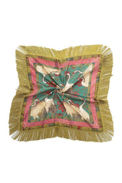 Green Floral Crane Print Square Scarf