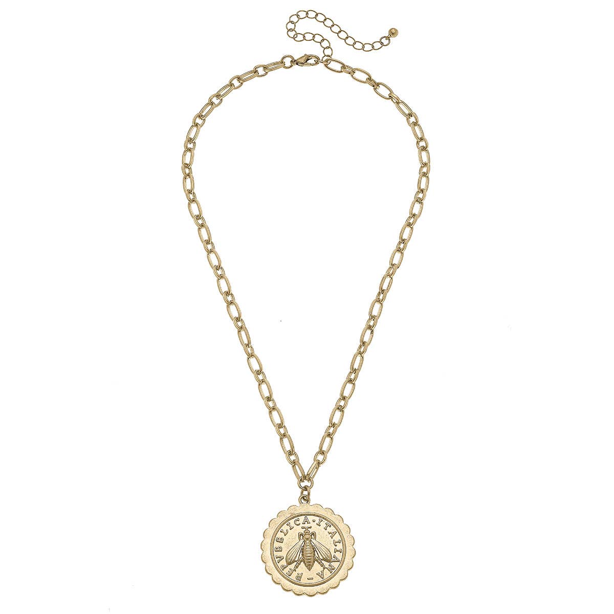 Bumble Bee Medallion Necklace in Worn Gold