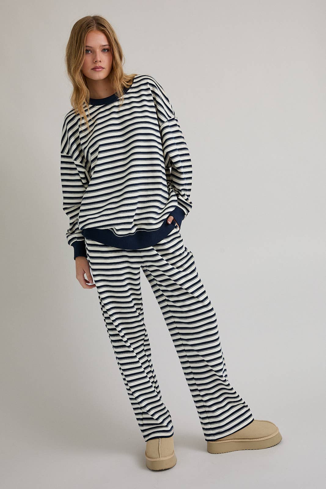 Ivory & Navy Crewneck & Pants Set