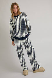 Ivory & Navy Crewneck & Pants Set